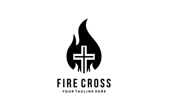 Christian Cross Church Flame Logo Design